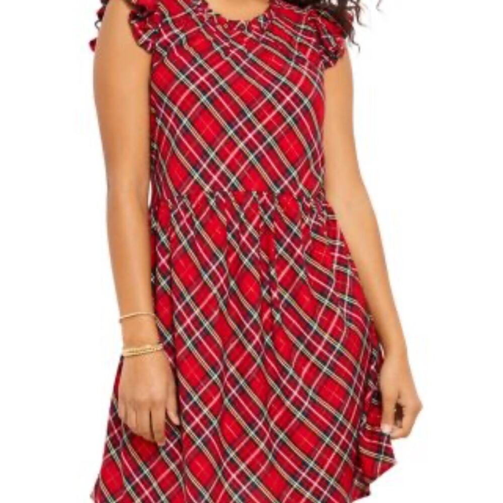 Vineyard Vines size 00 red tartan plaid tiered dress new